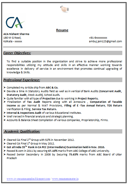 Latest corporate resume format